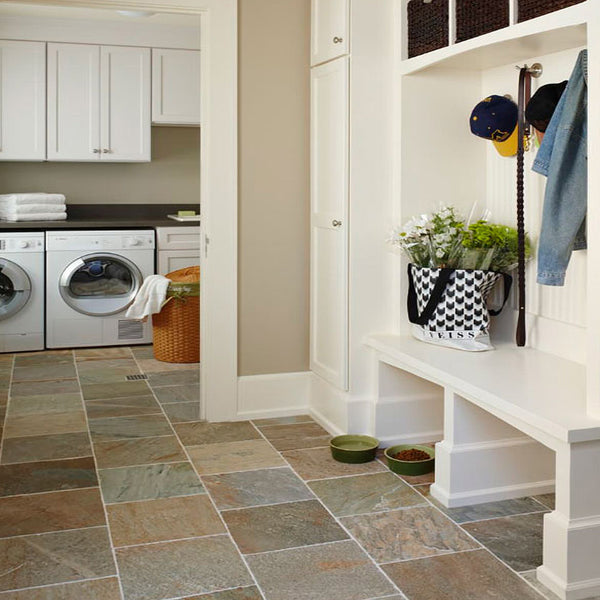 Mudroom Designs Gold White Quartizte Flooring