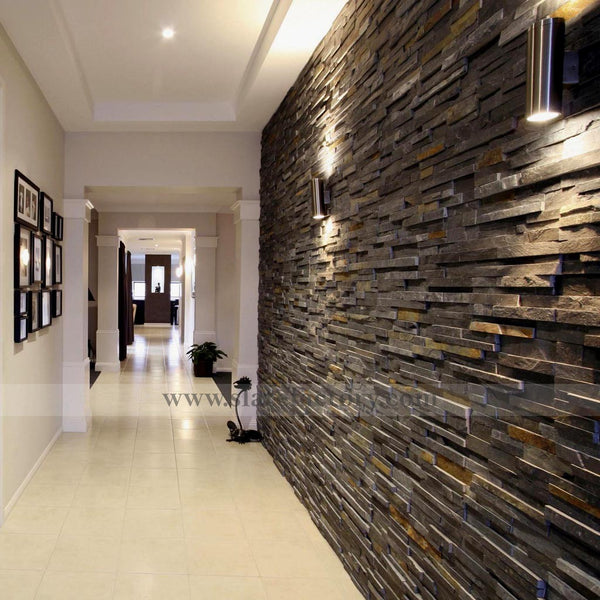 charcoal rust ledger stone veneer accent wall