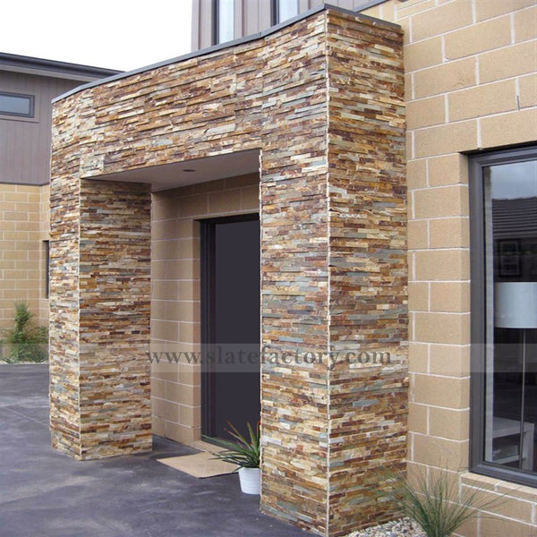 gold rush stacked stone veneer wall facade