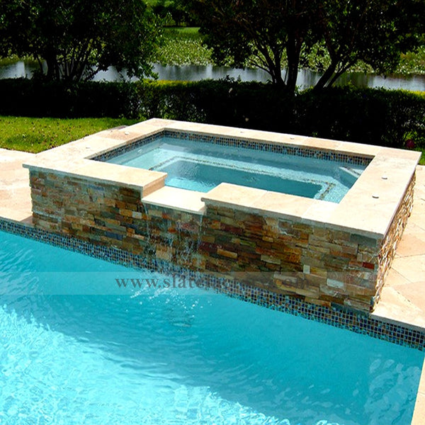 golden white ledger panels water feature