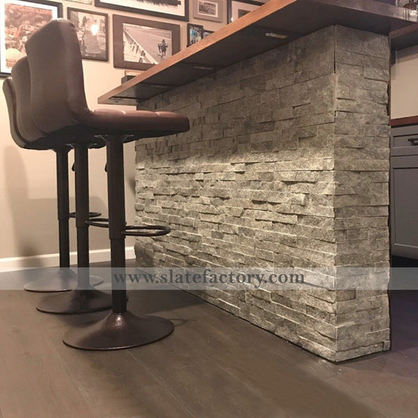 Silver Grey Stacked Stone Veneer Bar Decorate