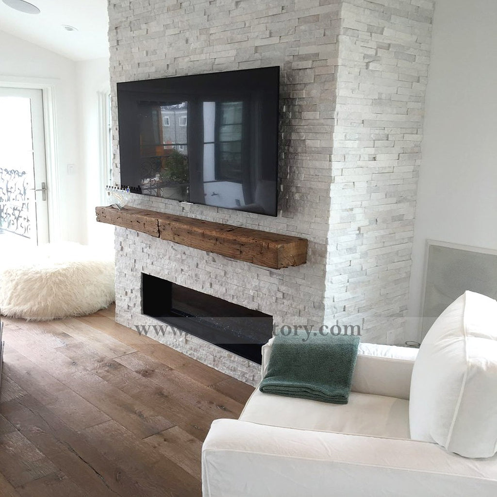 Quartz Stacked Stone Fireplace Allen + Roth 44.5 In W Gray Faux