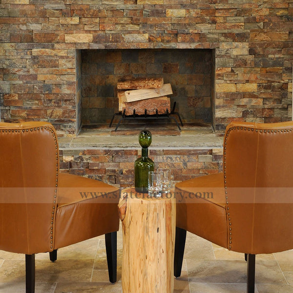 california gold ledger stone fireplace surround