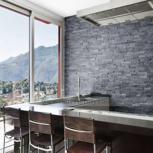 Charcoal Ledger Stone Panels Livingroom Accent Wall