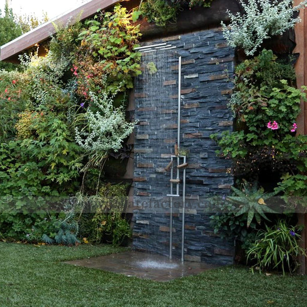 charcoal rust ledger stone panel outdoor shower