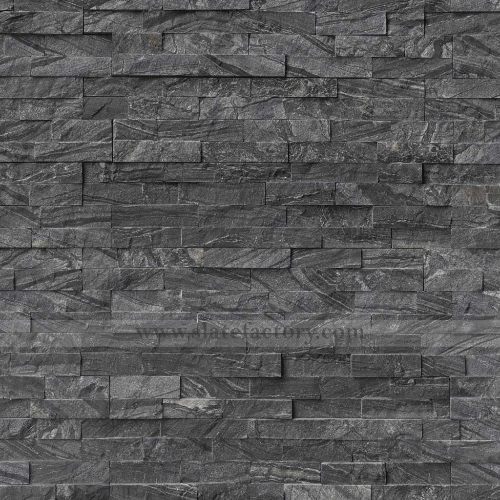 glacial black stacked stone panel 6x24