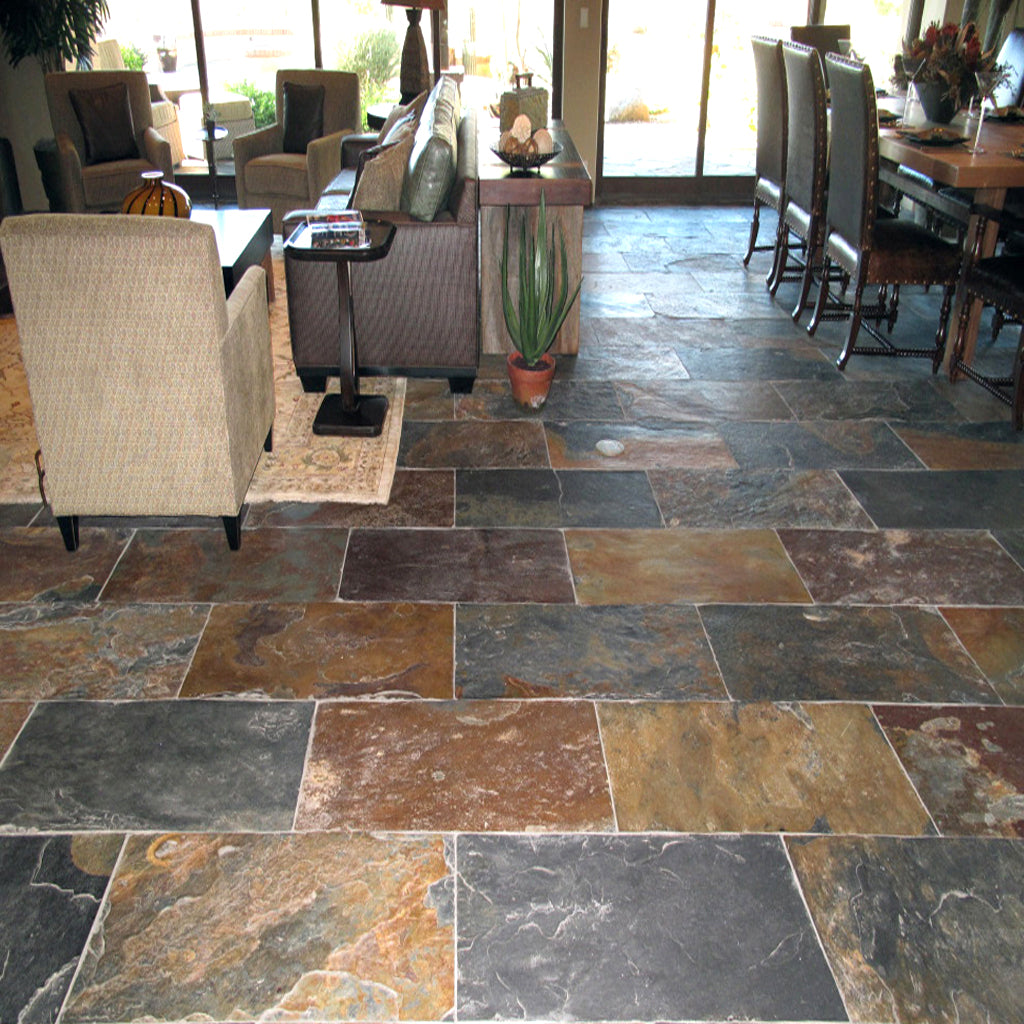 Living Room Floor Tiles Natural Stone California Gold Slate 12x24 Gauged Wandon